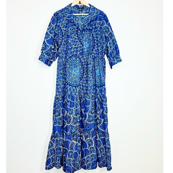 The Oula Company Blue Tiered Ruffled Sundress with Cowl Neck printed size xlarge - Picture 12 of 13